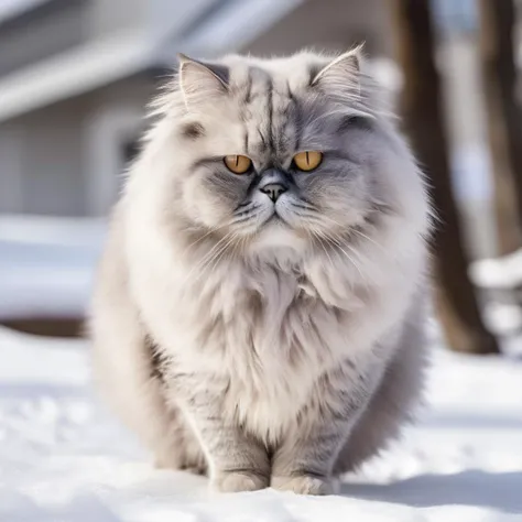 there is a cat that is standing in the snow, chonker cat, fat cat, fluffy body, fat chibi grey cat, kawaii cat, cute cat photo, awesome cat, a cute cat, exotic shorthair cat, the cat is fluffy, cute cat, pudgy, she has a jiggly fat round belly, realistic anime cat