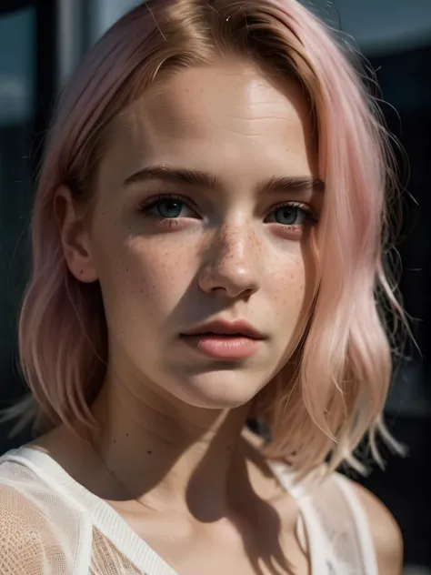photo of beautiful age 18 girl, pastel hair, freckles sexy, beautiful, close up, young, dslr, 8k, 4k, ultrarealistic, realistic, natural skin, textured skin