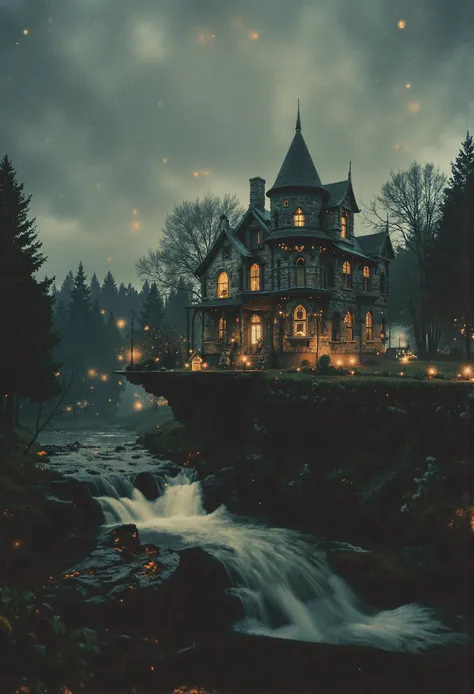 cinematic photo . cute multi-story witch's house on a plateau, surrounded by a magical river. magic is in the air, glowing fish, fireflies, magical forest in the background.  <lora:flux.1_lora_flyway_Epic-Characters_v1.safetensors:0.5>, <lora:Magic_of_Art_(FLUX).safetensors:0.5>,  <lora:NotTheRealWorld-v55-000010.safetensors:0.25>,  <lora:Movie_Portrait.safetensors:0.8>,  <lora:- Flux1 - soothing_atmo_V2.0.safetensors:0.4>,  <lora:lith_mimosa_kiel_grw134_FLUX.safetensors:0.7>,  <lora:n30nfilm.safetensors:0.85>,  . 35mm photograph, film, bokeh, professional, 4k, highly detailed