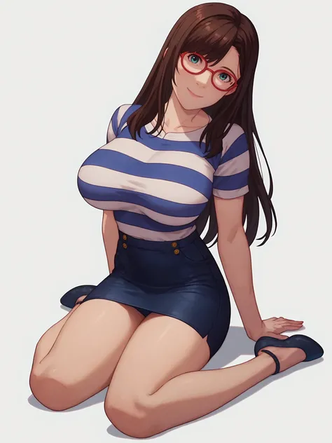 score_9, score_8_up, score_7_up, score_6_up, score_5_up, score_4_up, anime screencap,
1girl, yukino komori <lora:yukino_komori_(sleepless)-PD-1.0:1>,
(simple background), (white background), full body,
striped shirt, pencil skirt, sitting, looking at viewer, pose, cute, large breasts, smile, panty peek