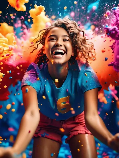 8k, RAW photo, best quality, masterpiece, snapshot aesthetic, dramatic lighting, sharp focus, high quality,
1girl, paper cannon explosion, savage smile, paint in body, splash, light skin, particles, film grain, Sony A9 II, F/8,
colorful, dynamic background.