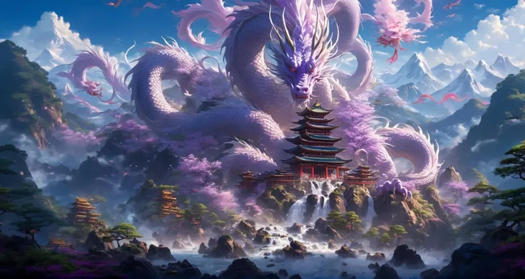 In front of them was a towering mountain,surging purple qi,and surging auspicious light. At a glance,one could tell that it was a rare pure land in the human world. That hill rises like thousands of authentic rules,
Inside the mountain gate,it was extremely holy. On top of the huge mountains,there were jade towers,divine waterfalls falling,immortal light rising,auspicious qi lingering,it was amazing. Those mountains are even more fragrant with holy medicine and colorful,
There was also a huge lake where ancient divine dragons were raised. They were regarded as ornamental fish insects,and they occasionally spat water and electric light,
