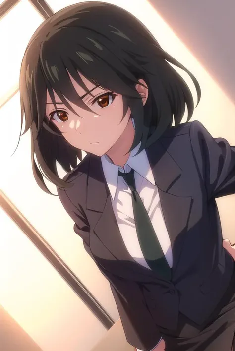 chifuyuorimura, <lora:chifuyu orimura s2-lora-nochekaiser:1>,
chifuyu orimura, long hair, bangs, black hair, hair between eyes, (brown eyes:1.3),
BREAK skirt, shirt, long sleeves, jacket, white shirt, necktie, black skirt, black jacket, formal, suit, black necktie, pencil skirt, skirt suit,
BREAK indoors, classroom,
BREAK looking at viewer, (cowboy shot:1.5),
BREAK <lyco:GoodHands-beta2:1>, (masterpiece:1.2), best quality, high resolution, unity 8k wallpaper, (illustration:0.8), (beautiful detailed eyes:1.6), extremely detailed face, perfect lighting, extremely detailed CG, (perfect hands, perfect anatomy),