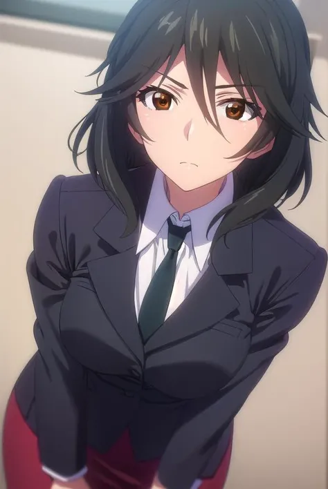 chifuyuorimura, <lora:chifuyu orimura s2-lora-nochekaiser:1>,
chifuyu orimura, long hair, bangs, black hair, hair between eyes, (brown eyes:1.3),
BREAK skirt, shirt, long sleeves, jacket, white shirt, necktie, black skirt, black jacket, formal, suit, black necktie, pencil skirt, skirt suit,
BREAK indoors, classroom,
BREAK looking at viewer, (cowboy shot:1.5),
BREAK <lyco:GoodHands-beta2:1>, (masterpiece:1.2), best quality, high resolution, unity 8k wallpaper, (illustration:0.8), (beautiful detailed eyes:1.6), extremely detailed face, perfect lighting, extremely detailed CG, (perfect hands, perfect anatomy),