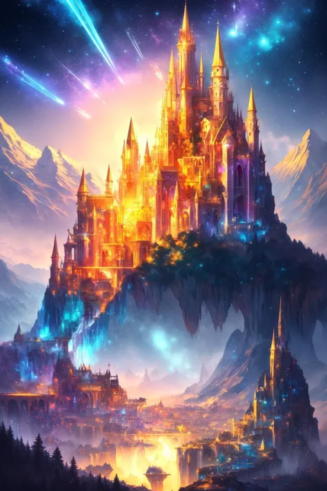 crystal, gold, gems, A highly detailed anime illustration, landscape, vintage, dreamy, drawing, trending on artstation, UHD, (((by Quentin de Warren))):1.8, atmosphere, luminosity