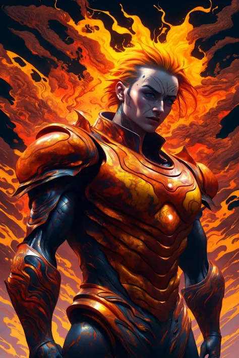 Molten, Lava, <lora:Molten-Fashion-V1:1>, son_goku, super_saiyan, yellow_hair, yellow_eyes, aura, fighting stance, (masterpiece),shouting,high contrast, pastel colors, watercolor \(medium\), (illustration:1.2), 1 man,full body, (muscular:1.3),(Budo uniform:1.2), solo, (detailed background:1.4), hyper detailed, highly detailed, beautiful, small details, ultra detailed, best quality, intricate, sharp, digital illustration, detailed, intricate, 4k, 8k, good anatomy, beautiful lighting, award-winning, highres, (extremely detailed CG, unity, 8k wallpaper:1.1), highly detailed face, zoomout, colorful, vibrant colors