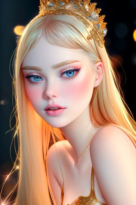 An 18 years old succubus girl with pale skin and long, wavy blonde hair. large and blue eyes , with an adorable and innocent expression. wearing a pink, gold, and rose gold color themed outfit, with a more seductive and scantily clad touch, something that contrasts her sweet and compassionate personality. Overall, her appearance would be striking, attracting curious and lustful looks. small chested, cinematic lighting, chromatic aberration, backlighting, masterpiece, high details, high quality, 4K.