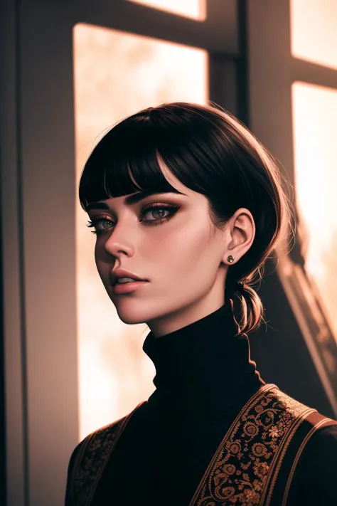 stunning intricate full color portrait, wearing a black turtleneck, epic character composition, by ilya kuvshinov, alessio albi, nina masic, sharp focus, natural lighting, subsurface scattering, f2, 35mm, film grain