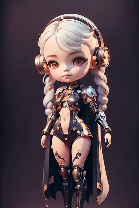 concept art , rtNoveauAI, <lora:artnouveauai_v10:0.75>, chibi
(best quality, masterpiece:1.3), ultra high res, high detail RAW color photo, cinematic lighting, side lighting, 
[sci-fi],(cute female arterial intelligence),rear angle, on overlook, perfect face, seductive look, (cybernetic implants:1.2), (cyborg:1.1), (detailed skin, diffused skin pores),silicone, metal, (highly detailed, fine details, intricate), 1girl, solo,(full body:1.5),((robot arm)),white hair,very long hair, sailor suit,black skirt,antique firearm,navel, (black background,simple background:1.5), <lora:blindbox_V1:1>