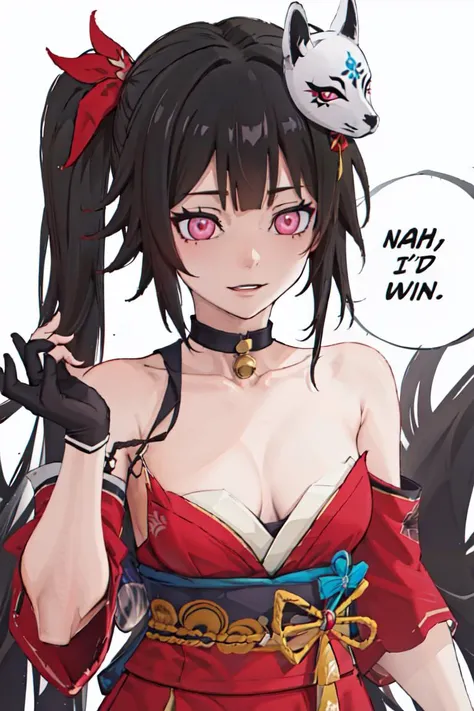 (masterpiece, best quality:1.2),
<lora:concept_nahidwin:1.0>, nahidwin, speech bubble, english text, close-up,
<lora:Char-HonkaiSR-Sparkle-V1:0.7>,sparkle \(honkai: star rail\), twintails, long hair, hair ornament, mask on head, black hair, kimono, off shoulder, choker, obi, criss-cross halter, single glove, pink eyes, <lora:ButtCrack:1.0><lora:ButtCrack:1.0>