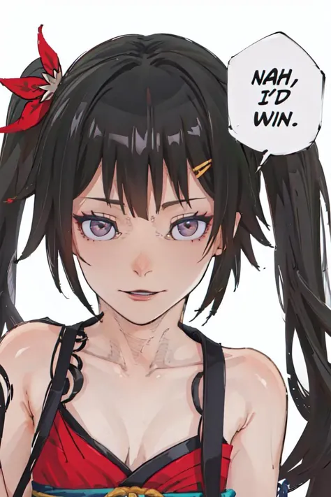(masterpiece, best quality:1.2), monochrome, greyscale,
<lora:concept_nahidwin:1.0>, nahidwin, speech bubble, english text, close-up,
<lora:Char-HonkaiSR-Sparkle-V1:0.7>,sparkle \(honkai: star rail\), twintails, long hair, hair ornament, mask on head, black hair, kimono,<lora:ButtCrack:1.0><lora:ButtCrack:1.0>