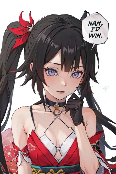 (masterpiece, best quality:1.2), monochrome, greyscale,
<lora:concept_nahidwin:1.0>, nahidwin, speech bubble, english text, close-up,
<lora:Char-HonkaiSR-Sparkle-V1:0.7>,sparkle \(honkai: star rail\), twintails, long hair, hair ornament, mask on head, black hair, kimono, off shoulder, choker, obi, criss-cross halter, single glove, <lora:ButtCrack:1.0><lora:ButtCrack:1.0>