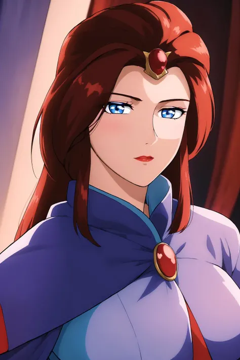 (Night:1.7), in front of a curtained window,curtains,
Standing at attention,
blue and red outfit,long sleeves, a blue scarf around her neck,
<lora:Maria_Pure_Armonia_V_Gundam-KK77-V1:0.7>,jewelry,gem,bracelet,crown,
brown hair,blue eyes,Long hair,lipstick,
1 girl, 24yo,mature female,Beautiful Finger,Beautiful long legs,Beautiful body,Beautiful Nose,Beautiful character design, perfect eyes, perfect face,
looking at viewer, in the center of the image,(Upper_body),(Focus on her face),
official art,extremely detailed CG unity 8k wallpaper, perfect lighting,Colorful, Bright_Front_face_Lighting,
(masterpiece:1.0),(best_quality:1.0), ultra high res,4K,ultra-detailed,
photography, 8K, HDR, highres, absurdres:1.2, Kodak portra 400, film grain, blurry background, bokeh:1.2, lens flare, (vibrant_color:1.2)
(Beautiful,large_Breasts:1.0), (beautiful_face:1.5),(narrow_waist),