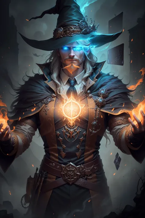 ((best quality)), ((masterpiece)), ((realistic)), (detailed), (1man, muscular adult icelandic male:1.2),  grey-blue eyes, light blonde hair, thin beard,, portrait, solo, half shot, detailed background, detailed face, (<lora:WitchcraftPunkAI:0.5>, WitchcraftPunkAI theme:1.1), smirk],  (card-wizard:1.05),  yellow magician outfit, dynamic pose, (cards floating in the air:1.15), glowing magical symbols, (style-swirlmagic:0.8) swirling dark orange magic in background,  ethereal atmosphere,, insanely detailed, , ((masterpiece)), absurdres, HDR trending on artstation, 4k, 8k