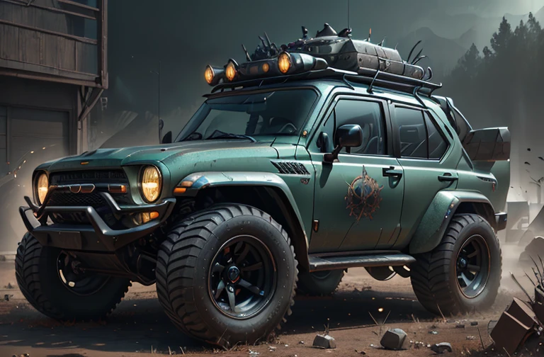 3D digital painting, global illumination, subsurface scattering, specular lighting, hdr, 8K, nanite raytraced, (battlecar:1.1), (compact car:1.08), (painted dragon scales:1.05), vehicle focus, no humans, car, wheel, tire, debris, glowing symbols, futuristic, clean <lora:BattleCars_v2_50_clip2_R-128:0.41><lora:WitchcraftPunkAI:0.5>, WitchcraftPunkAI, large format photography, masterpiece, best quality, absurdres, detailed, ultra-detailed, max detail, 4k uhd