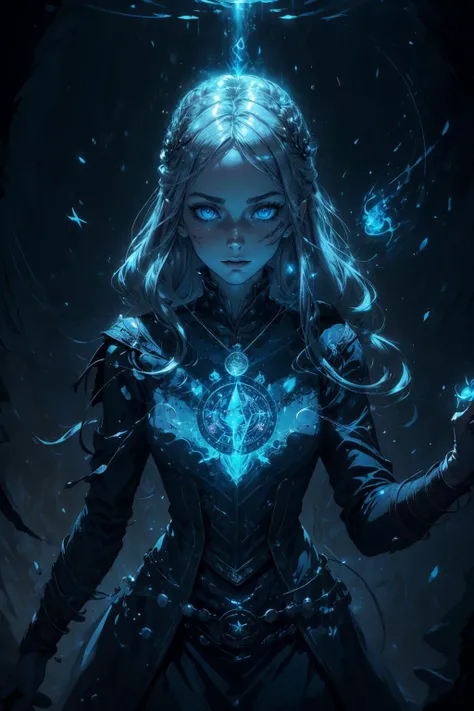 beautiful and detailed illustration, pop art, masterpiece, best quality, ultra-detailed, soft lighting, cinematic shot, vibrant colors, gorgeous colors, <lora:add_detail:0.3>, <lora:stylesqueeze_v2:0.5>,
1 girl, adult swedish woman, blue eyes, silver drill hair,
solo, upper body, looking away, detailed background, detailed face, (<lora:WitchcraftPunkAI:0.5>, WitchcraftPunkAI theme:1.1), (glowing eyes:1.05), necromancer, occultist, dark summoner clothes, pendant, conjuring, dynamic pose, (open mouth:0.8), evil runes, occult essence, floating particles, dark mystical energy, calling forth ancient power, spooky netherworld background, dark glowing aura, ethereal atmosphere,