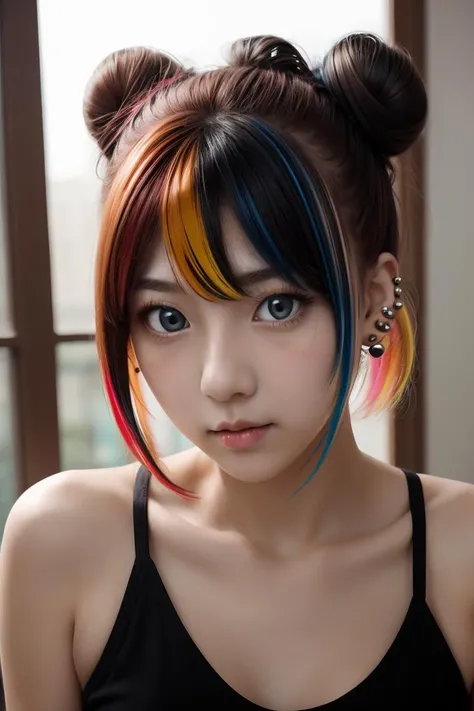 (masterpiece, best quality), 1girl, <lora:1672606378748423901:1> Effie, multicolored hair, red eyes, piercings, two-tone hair
