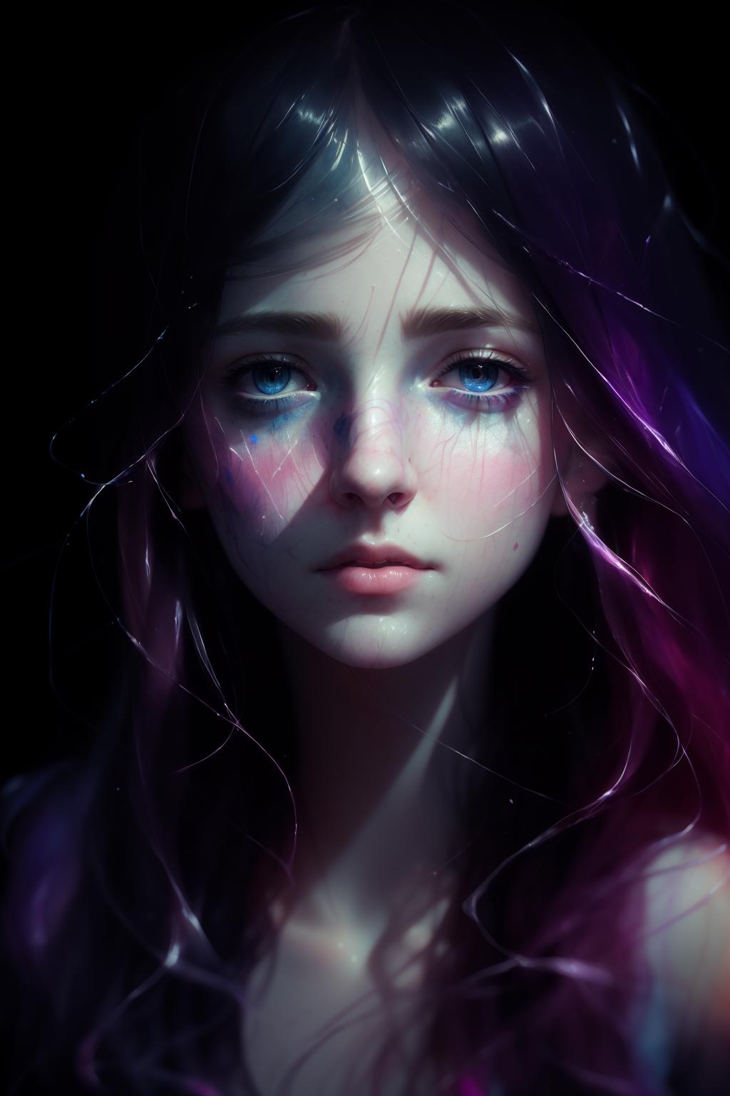 A girl with long hair and blue eyes is staring at the camera - SeaArt AI