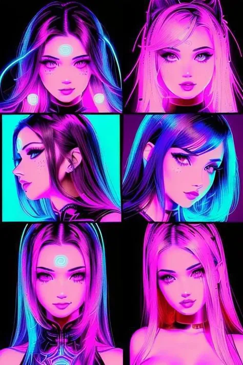 savmixv_6:2 (masterpiece) (insanely detailed) higly detailed. A illustration picture of a sexy girl, 1girl, nude, nudity, neon lights, holographic effects, various SFX, various VSF, eyes restoration, ((((various facial expressions))) sexy nsfw poses