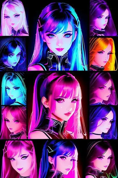 savmixv_6:2 (masterpiece) (insanely detailed) higly detailed. A illustration picture of a sexy girl, neon lights, holographic effects, various SFX, various VSF, eyes restoration, various sexy poses ((((various facial expressions)))