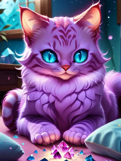 cat, night, pink, crystal,  <lora:warmcats-1.2-000004:0.9>