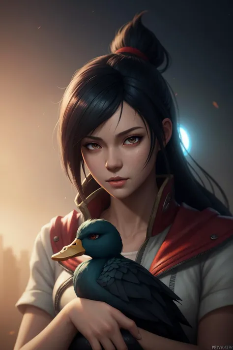 (epic portrait:0.85) an woman holding a duck, wet flowing hair, sweaty skin, broad light, ambient occlusion, volumetric light effect, made by ivan aivazovsky, peter mohrbacher, greg rutkowski, hyperrealistic, hyperdetailed, matte painting, trending on artstation, 8 k, perfectly defined features, digital painting, highly ornamental, octane render dramatic illumination, photorealistic anime film made in 2020, studio gorillaz in style
