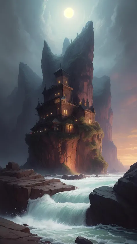 a beautiful painting of the view from the whitewater river of caverns measureless to man down to a sunless sea, intricate, elegant, highly detailed, digital painting, artstation, concept art, by krenz cushart and artem demura and (alphonse:0.88) mucha A painting resembling a closeshot painting by Daniel Lyle aka johannos von charles despard, A surrealist