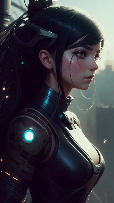 a cute girl, (epic portrait:0.85), flowing hair, sweaty skin, night, [[soft cinematic light, adobe lightroom, photolab, hdr, intricate, highly detailed, ]], ((by Ismail Inceoglu, by Benedick Bana)), (depth of field), epic realistic, [cyberpunk]