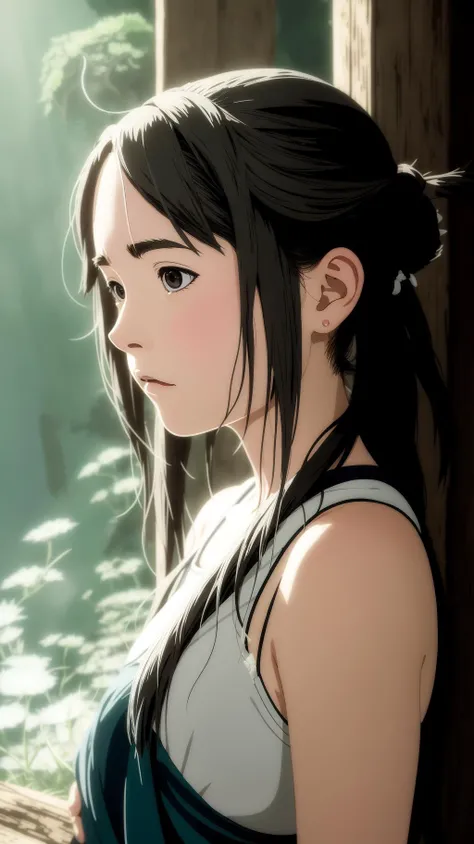 a (cute:1.1) girl, (epic portrait:0.85), flowing hair, sweaty skin, night, [[soft cinematic light, adobe lightroom, photolab, hdr, intricate, highly detailed, ]], (((by alan kenny,by studio ghibli , ))), (depth of field), epic realistic, mystical haze