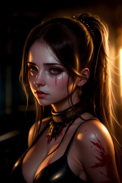 a cute girl, (epic portrait:0.85), flowing hair, sweaty skin, night, [[soft cinematic light, adobe lightroom, photolab, hdr, intricate, highly detailed, ]], ((by brian m viveros ,by Anna Razumovskaya )), (depth of field), epic realistic, (bloodpunk:1.2)