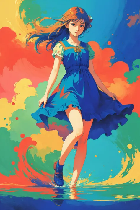 (masterpiece:1.1), (highest quality:1.1), (HDR:1.0), (flat color:1.3), (colorful:1.3), looking at viewer, 1girl, solo, floating colorful water, (2D:1.3)