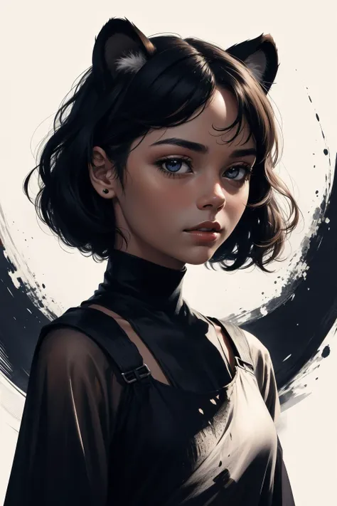 absurdres, highres, ultra detailed, (1girl:1.3), BREAK tiger pop art BREAK , Design an image using the contrast of line art and silhouettes, highlighting the interplay of positive and negative space