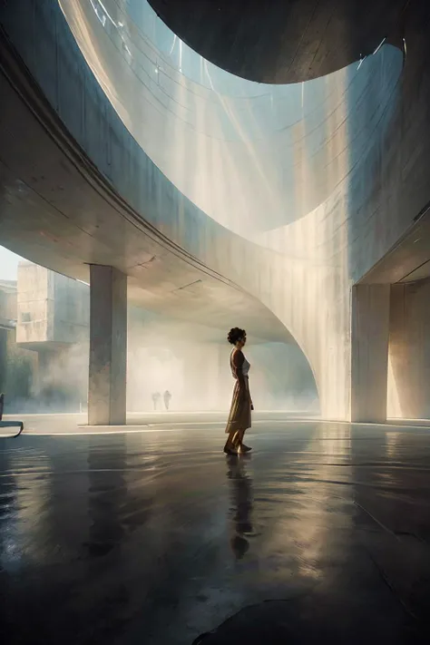 (masterpiece, top quality, best quality, official art, beautiful and aesthetic:1.2), (8k, best quality, masterpiece:1.2, ), photo_scale, solo, standing, 1girl, scenery, reflection, silhouette, <lora:CGphotobuilding asw:1>