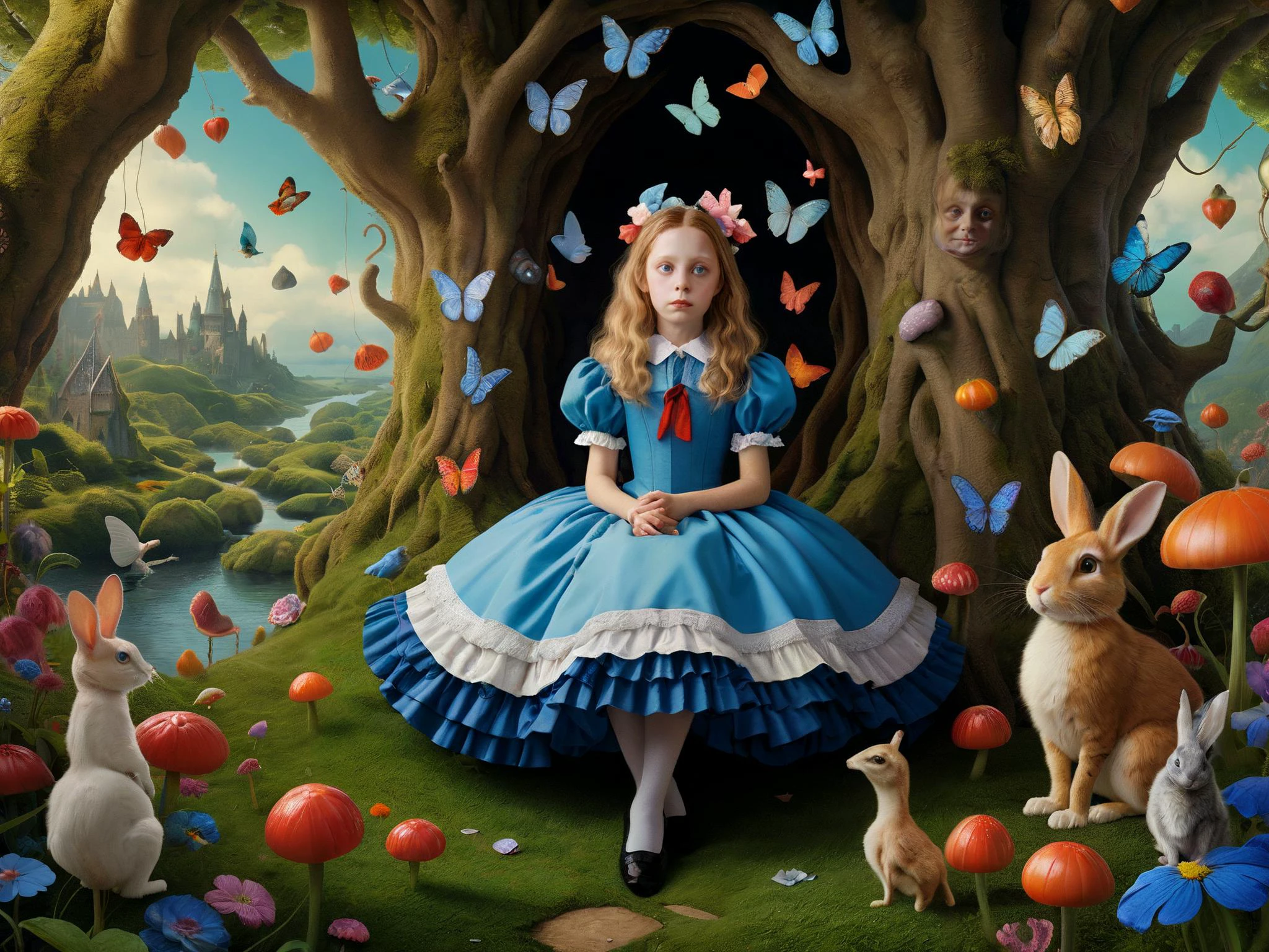 photo, realistic.
An in depth look at the imaginary and creative world of Lewis Carroll and the many characters he created.
surreal harmony, rich color.
Fantasy style. Fantasy Dreamlike art. 3d.
<lora:Surreal Harmony:1>