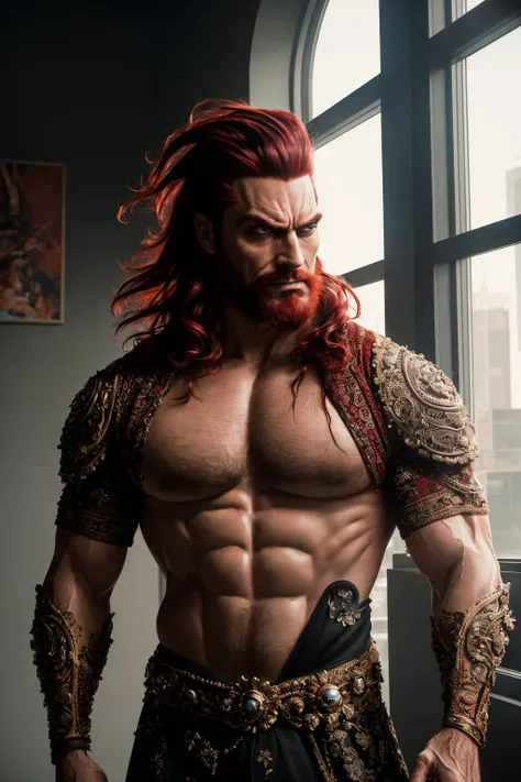 bodybuilder, anime fcPortrait, (masterpiece), (extremely intricate), fantasy, (((photorealistic photo of an evil hermit, male, villain, anti hero, evil face, masculine face, medium hair, Maroon hair, wicked, cruel, sinister, malicious, ruthless, masculine, athletic))), (((dark bloody clothing, intricate details on clothing))), (perfect composition:1.4), aspect ratio 1:1, beach, deviantart hd, artstation hd, concept art, detailed face and body, award-winning photography, margins, detailed face, professional oil painting by Ed Blinkey, Atey Ghailan, Jeremy Mann, Greg Manchess, Alex Gray, trending on ArtStation, trending on CGSociety, intricate, high detail, sharp focus, dramatic, award winning matte drawing cinematic lighting octane render unreal engine volumetrics dtx