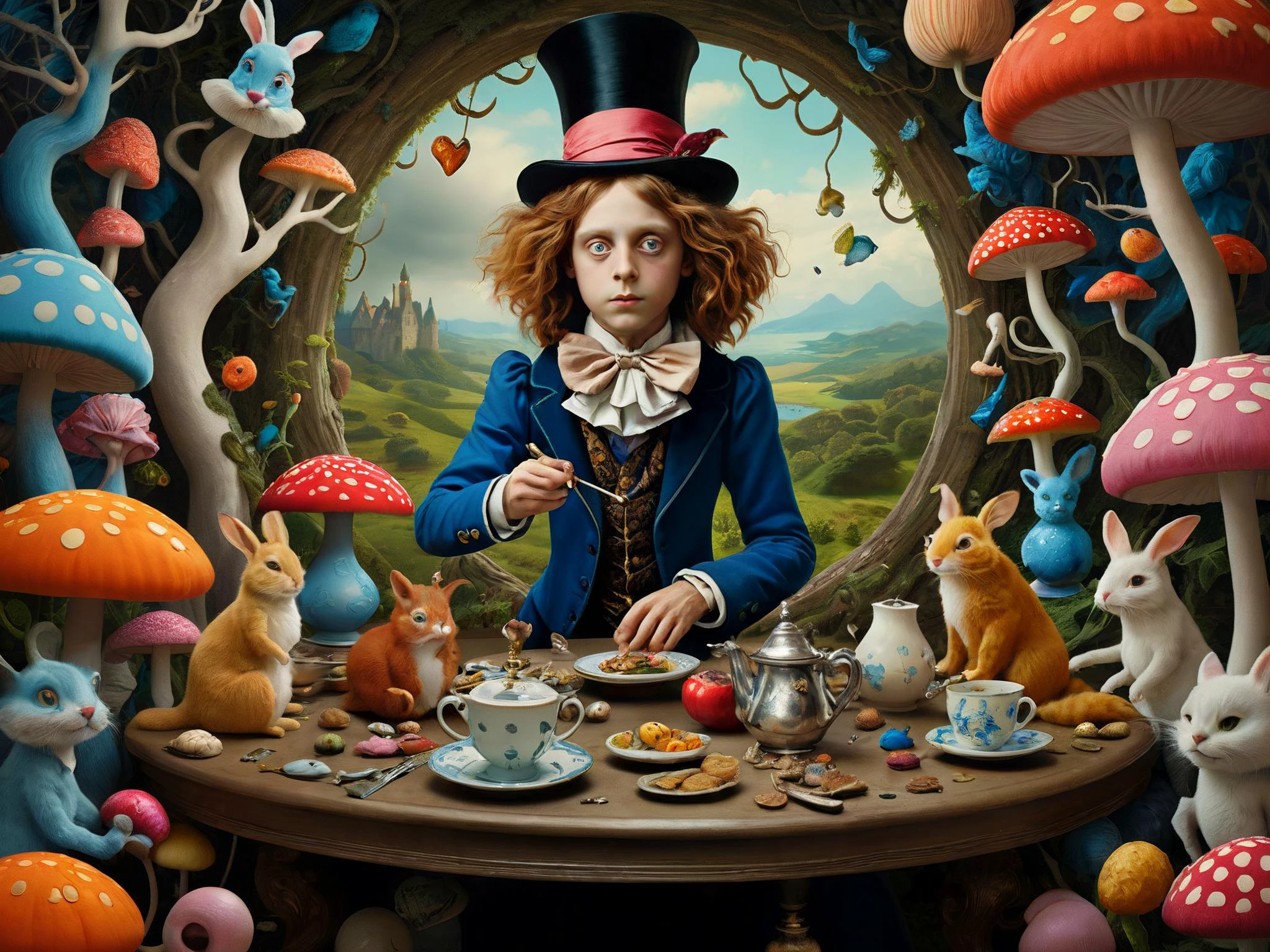 photo, realistic.
An in-depth look at the imaginary and creative world of Lewis Carroll and the many characters he created.
surreal harmony, rich color.
Fantasy style. Fantasy Dreamlike art. 3d.
<lora:Surreal Harmony:1>