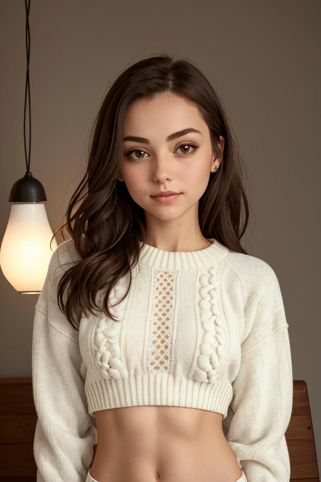 cropped sweater, midriff, sweater, 1girl, detailed face, hanging laterns, illustrated