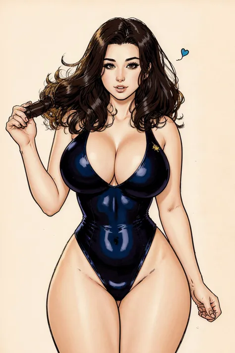 22 year old woman, 1girl, cleavage, comics style, analog style, illustration, lineart, btpt-fc, <lora:btpt-fC_v1.2a:1>