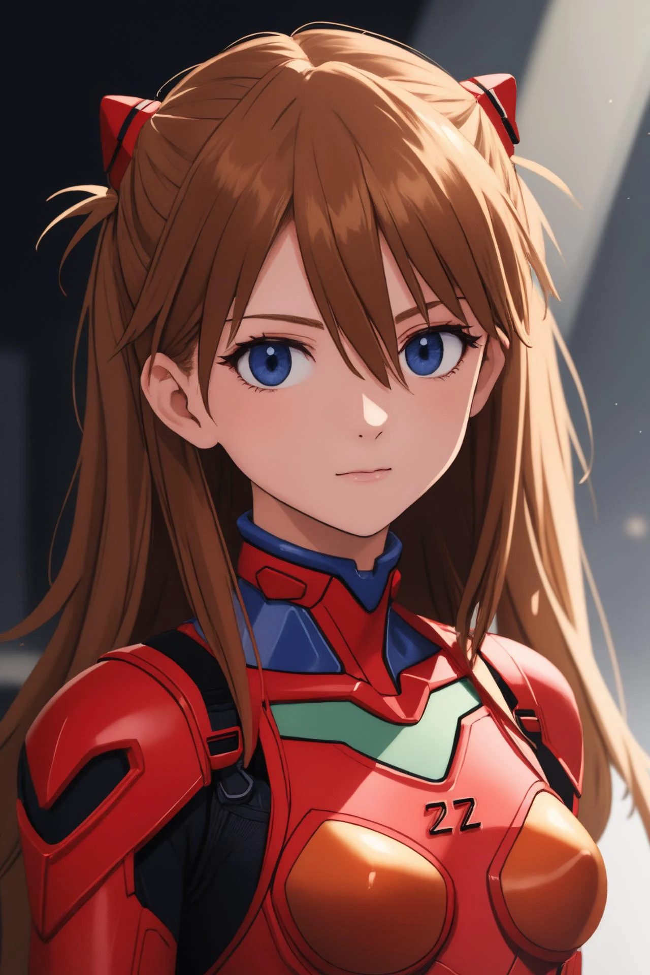 (masterpiece:1.1) , hyper ,semi realism, 8k , superfine resolution, incredibly detailed illustration , god rays , ray traced shadows , <lora:asukaV1:1> asuka, blue eyes, long hair, solo, hair between eyes