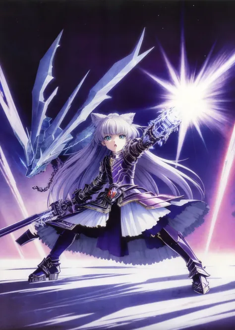 1990s (anime), highres, (masterpiece), (best quality), official art, hdr,
fierce little catgirl wearing (intricate {2$$black| blue| cyan| violet| pink| carnation| cerulean| gray| green| indigo| orange| red| purple| scarlet| yellow| azure| fire| ice| water| lightning| earth| stone| magma| wind| soul| death| bone| barbarian| warrior| steel| bronze| silver| gold| brass| sapphire| ruby| emerald| diamond| glass| mirror| holy| evil| demonic| angelic} armor) and skirt, weapon, combat pose,
by Yoshitaka Amano