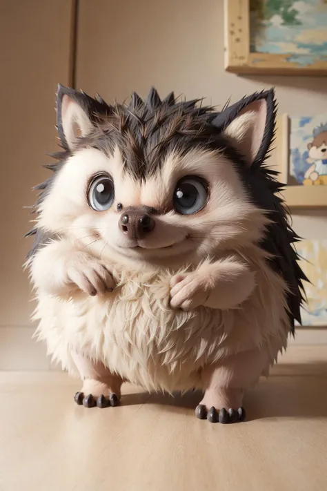 "high quality portrait flat matte painting of cute Hedgehog in the style of nendoroid and Toon , flat anime style, thick painting, medium close-up"