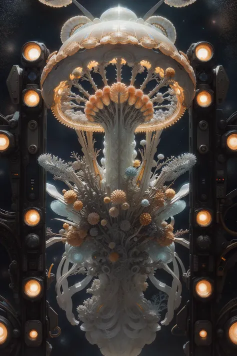 "design only! 2 0 5 0 s retro future art 1 9 7 0 s science fiction borders lines decorations space machine. muted colors. by jean - baptiste monge, ralph mcquarrie. mandelbulb 3 d, fractal flame, jelly fish, coral"