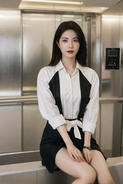 photorealistic: 1.2, 8k raw, best quality, 8k, Masterpiece,, ultra detailed,(insde elevator: 1.2), 30 years old, milf, full body,
1girl, solo, ((look at the viewer)), (film grain:1.1),Bokeh,((Depth of field)),raytracing,detailed shadows,dim light, (stand straight, arms crossed: 1.2) ,
a girl inside the elevator, inside elevator, lying on the wall, middle hair, (forehead: 1.5), (shirt, vest, tie, pencil skirt, stockings, high heel shoes),
<lyco:elevator_v0.4-locon-000007:1>, <lora:FilmVelvia3:0.6>
<lora:zengli:0.7>