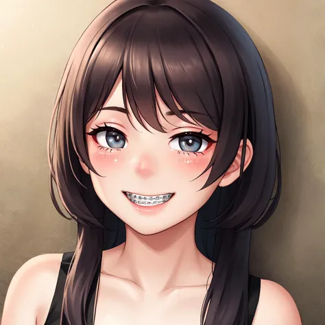 masterpiece, best quality, highres, 1girl, <lora:concept-braces-v2-000008:0.8>, braces, smile, blush, face, seductive eyes