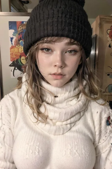 onlyfan, 1girl, solo, beanie, turtleneck sweater, scarf,warm clothing,portrait, (masterpiece), (best quality:1.2), absurdres, intricate details, (highly detailed skin:1.2), <lora:more_details:0.4> <lora:meowriza:0.85>