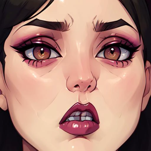 masterpiece,best quality,colorized,detailed face,perfect lighting,ultra detailed,shaded face,Buchukisu,close-up,solo, open mouth,makeup, drooling,full lips, <lora:Buchukisu:0.8> <lora:rampage0118StyleLora_v1:0.75>