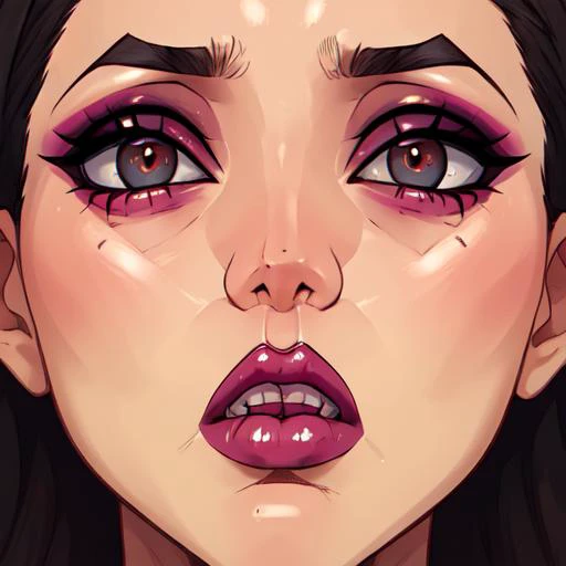 masterpiece,best quality,colorized,detailed face,perfect lighting,ultra detailed,shaded face,Buchukisu,close-up,solo, open mouth,makeup, drooling,full lips, <lora:Buchukisu:0.8> <lora:rampage0118StyleLora_v1:0.75>
