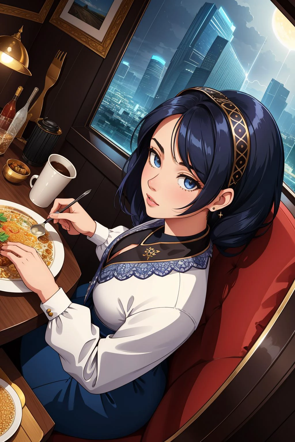 1girl, dramatic Cinematic still, intricate background, angle from above of a Iranian ([food|Iris]:1.3) , the food is very Hyperpop and 1900'S, it is sleek, it is forged by a Prince, alluring, Stimulating field in background, desolate street and Little Dipper in background, Thunderstorm, Very wide view, Ultrarealistic, Lonely, Bloomcore, Rembrandt lighting, Fish-eye Lens, Oversaturated, underpainting, key visual, Best quality, adobe lightroom
