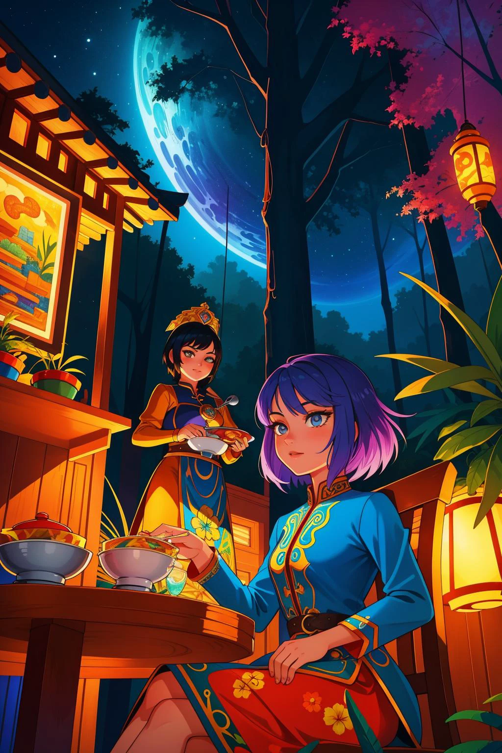 1girl, (art by Natalia Rak:0.9) and (Amanda Clark:0.9) and (Rob Gonsalves:0.8) and (Wolfgang Lettl:1.1) , photography art, colorful Painting, intricate details, angle from below of a Mongolian ([Cafe|brunch]:1.3) , it is very Darkcore and [Friendly|Cozy], it is anthropomorphic reimagined as a Lego minifig character, it is made from Branch, Lively The Sword of Excalibur in background, lush jungle and fauna, at Nighttime, Very wide view, Illustration, Wonder, Naive Art, Direct light, Depth of field 100mm, BW, Golden ratio, overlapping compositions, octane engine, Unsplash