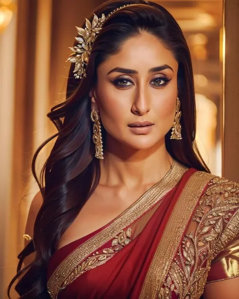 (masterpiece, solo, 1girl), high definition, highly detailed, <lora:kareena_kapoor:0.75> ntg kareena kapoor, saree, looking at viewer, expressionless, upper body